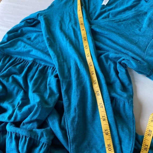 MATILDA JANE Tiered Knit Dress Teal Modal Long Sleeves Vneck Boho Cottagecore S - Picture 6 of 10